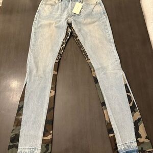 MNML Light Blue and Camouflage Flare Jeans